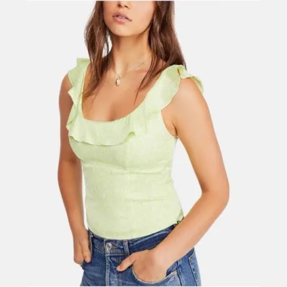 Free People Stay With You Satin Smocked Tank Top in Citrine Combo
